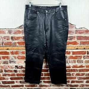 Vintage Jim MaryLou Pants Size 36x28 Black Leather Straight Leg Zip Fly Lined